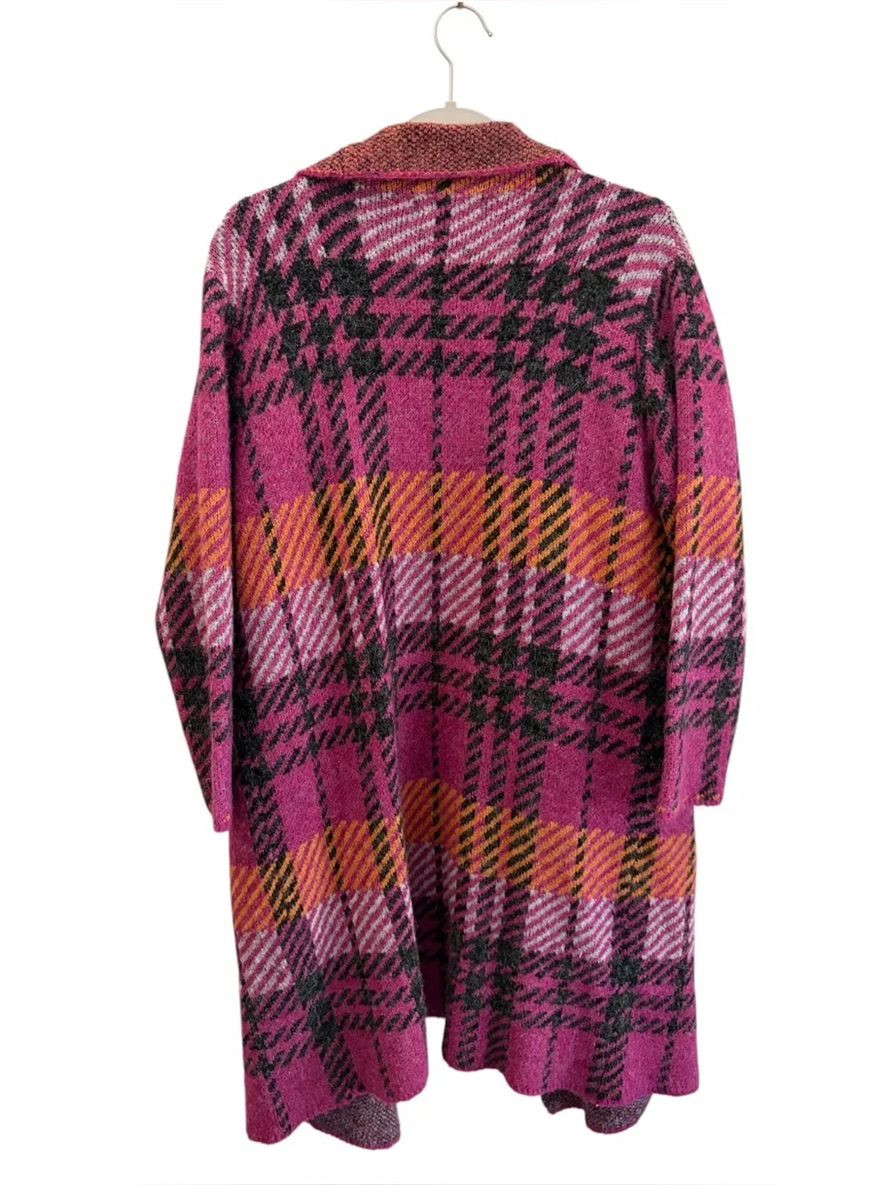 Joseph A. Magenta Plaid Open-Front Longline Cardigan M Fall Fireside Cabin Lodge